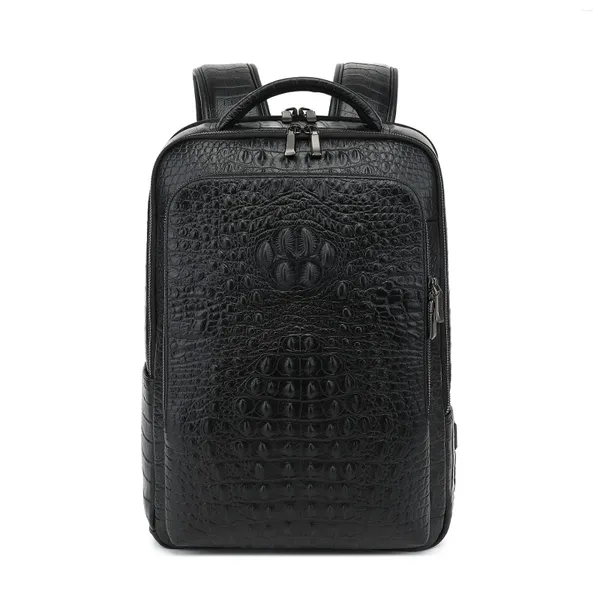 Sac à dos 2024 Marque d'alligator de luxe Real Real Great Leather Men Backpacks Étudiant garçon de 15,6 pouces