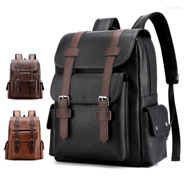 Sac à dos 2024 hommes Pu en cuir bagpack grand ordinateur portable sac à dos masculin mochilas noir sac à école pour adolescents garçons marron un dos