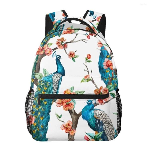 Sac à dos 2024women Sac à épaule aquarelle paon sur Cherry Tree Fashion School for Teenage Girl Backpacks Voyage