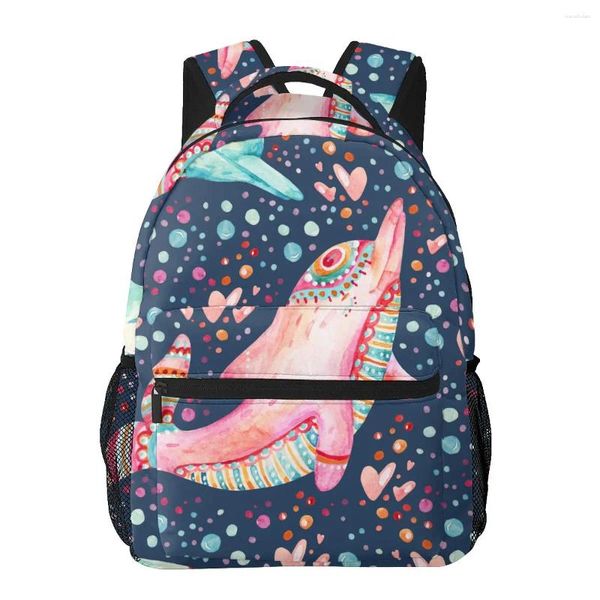 Sac à dos 2024women Sac à épaule aquarelle Belle dessin animé Dolphins Fashion School for Teenage Girl Backpacks Voyage