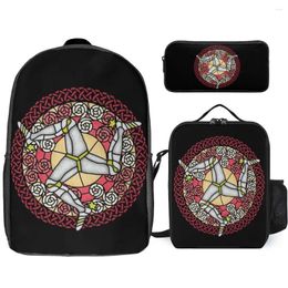 Mochila 3 en 1 Juego Bolsa de almuerzo de 17 pulgadas Pluma Isla de Man Póster de vidrieras para la venta Durable Clásico Snug Escuelas Paquete de campo