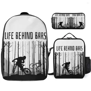 Backpack 3 in 1 Set 17 pouces sac à lunch Pen mtb Mountain Bike Classic Classic 5 Firm Novelty Cozy Schools Tote