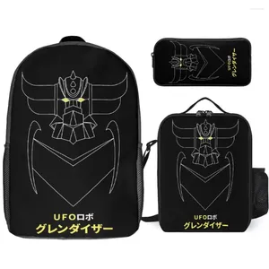 Backpack 3 in 1 Set 17 pouces sac à lunch stylo mechas 02 Mazinger z Steel Jeeg Robot Kotetsu Dark Great 10 Infantry Pack d'infanterie durable