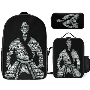 Mochila 3 en 1 Conjunto Bolsa de almuerzo de 17 pulgadas Pluma Jiu Jitsu Palabras Clásico para la venta Firme Lindo Cómodo Actividades deportivas Campo Pa