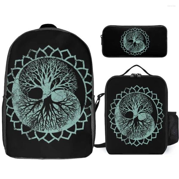 Mochila 3 en 1 set 17 pulgadas bolso de almuerzo bolígrafo impresionante firma de árbol de árbol vintage