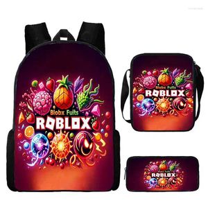 Rugzak 3 pc's set blox fruit school met schoudertassen potlood cartoon voor jongens meisjes lichtgewicht kinderen