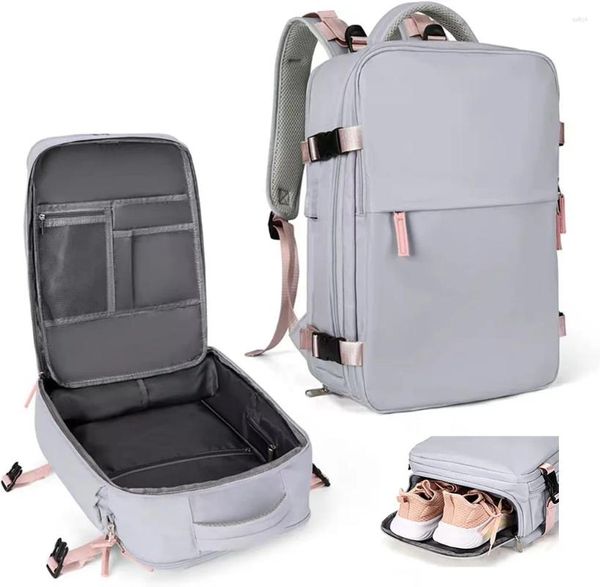 Mochila 35L Viaje bolsos de hombro multifuncionales Mujeres impermeables USB Carga 15.6 zapatos para computadora portátil Pocket XA349C