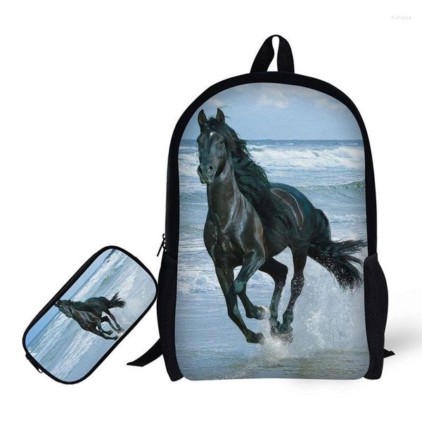 Mochila 3D The Horse Printing Children Pencil Case para mochilas de escuela secundaria Estudiantes de primaria Mochila para adolescentes