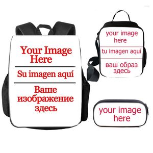 Sac à dos 3 pièces ensemble personnalisé votre Image nom motif remplaçable Cool garçons Bookbag étudiant école porte-crayon sac à déjeuner