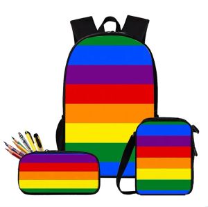 Sac à dos 3 pièces/ensemble fierté LGBT Gay amour lesbienne arc-en-ciel sac ensembles pour adolescent garçons filles sac de voyage ordinateur portable sac à dos Mochilas