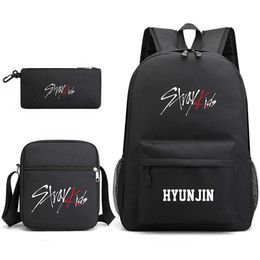 Rugzak 3 Stuks Set Verdwaalde Kinderen Hyunjin Kinderen School Rugzakken Cool Schooltas Student Schoudertas Voor Jongen Pen Potlood tassen J230517