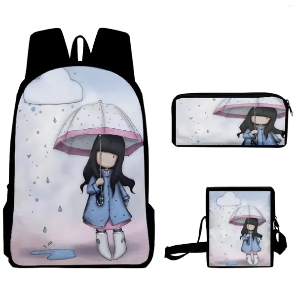 Sac à dos 3pcs / Définissez la fille dans le sac de bandoulière de neige crayon crayon primaire des élèves du collège de collège garçons caricatures scolaires de dessin animé