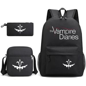 Rugzak 3 stks The Vampire Diaries For School Tieners Meisjes Jongens Canvas Dames Zwart Bookbag Mode Travel Mochilas