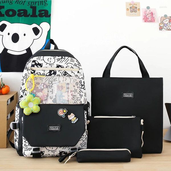 Mochila 4pc/set de gran capacidad lindas mujeres lienzo de múltiples bolsillos en la escuela secundaria bolsas de lapso de laptops mochila femenina 5050