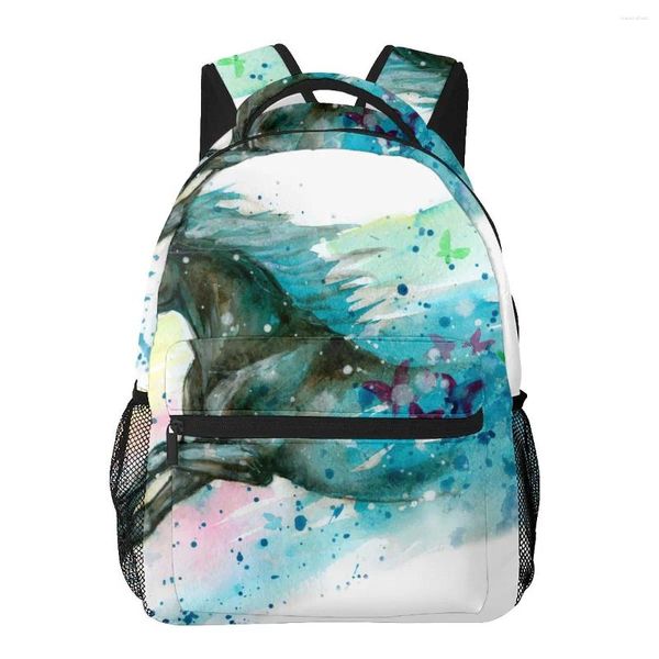 Sac à dos esthétique pour adolescents filles livre de livres scolaire grande capacité voyage aquarelle courir cheval