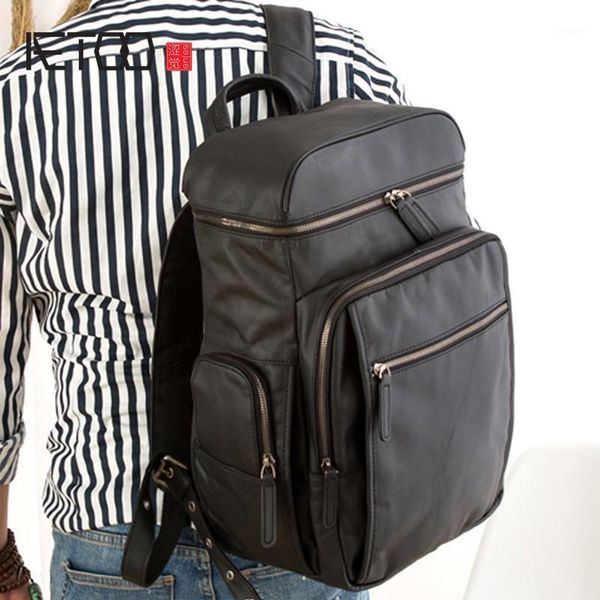 Mochila AETOO de cuero de alta capacidad para hombre, capa para la cabeza, cera de aceite, bolsa de viaje de ocio, compartimento, tendencia, resistente al desgaste, Comput1