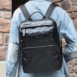 Mochila AETOO de cuero curtido vegetal, bolso de negocios Retro para hombre, tendencia al aire libre, informal para ordenador