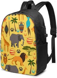 Backpack African Culture Pattern Business Laptop School Book Bag Travel met USB Layging Port Headphone Fit 17 in