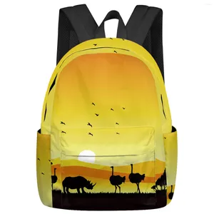 Sac à dos coucher de soleil africain paysage autruche rhinocéros Silhouette femmes homme sacs à dos école étanche pour étudiant sac Mochila