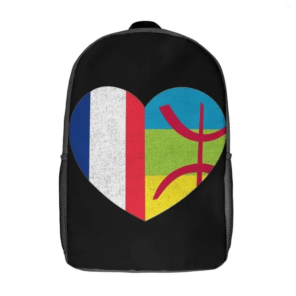 Mochila Amazigh Kabyle French Heart Heart Tamazgha FLAIL FIRA FIRMA COZA COZA COZACULACIÓN DE HOMBRA VINTAGE GRAPÍA DIVERTIDAS