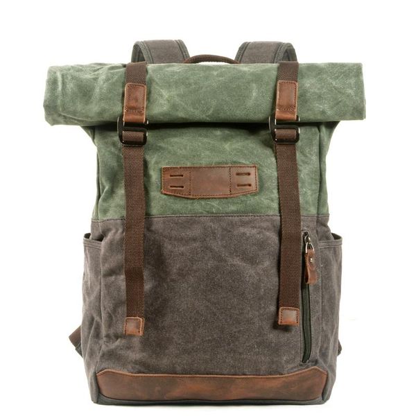 Sac à dos American Retro Oil Wax Canvas Hit Color Grande capacité Randonnée en plein air Alpinisme Sac pour ordinateur portable