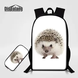 Mochila mochila bolsas escolares de estilo americano Hedgehog impreso bookbag para chicas adolescentes de sublimación de 16 pulgadas bolsita de poliéster con estuche lápiz