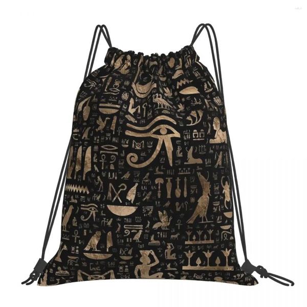 Sac à dos hiéroglyphes égyptien ancien - noir et or portable sac à cordon de crampon de poche