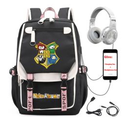 Sac à dos anime Neko Atsume, sac à dos de voyage unisexe, sac de livre d'école pour étudiants, chargeur USB pour ordinateur portable pour adolescents