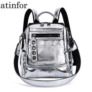 Sac à dos atinfor Marque Argent Mini Sac À Dos Femmes Étanche En Cuir PU Sac À Dos Filles Petit Sac À Bandoulière Voyage J230517