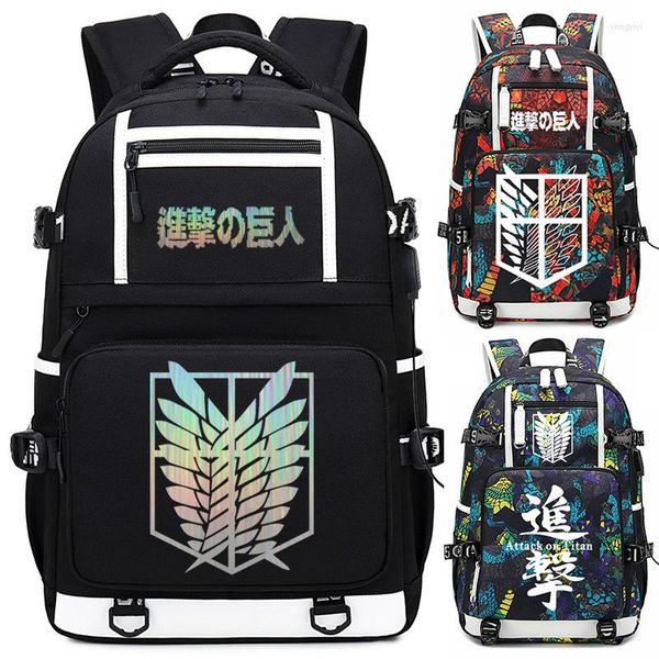 Mochila Attack On Titan Luminous Laser Student School Bolso de hombro Mochila para portátil Mochila Adolescente Regalo de viaje