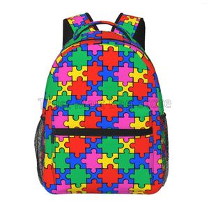Sac à dos autistique conscience de puzzle coloré pièce ordinateur portable sac à dos bourse de voyage de voyage décontracté.