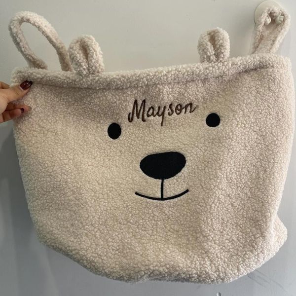 Mochila, regalos para Baby Shower, nombre bordado, cesta de almacenamiento de oso, bolsa de juguetes para bebé, clasificación de pañales personalizada