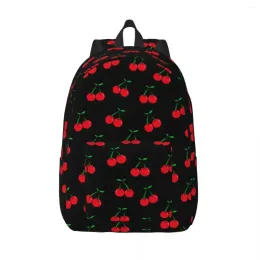 Sac à dos sac à dos cerises sur noir savoureux fruit aliment garçon fille polyester cyclisme sac à dos imprimer les sacs scolaires modernes sacs à dos