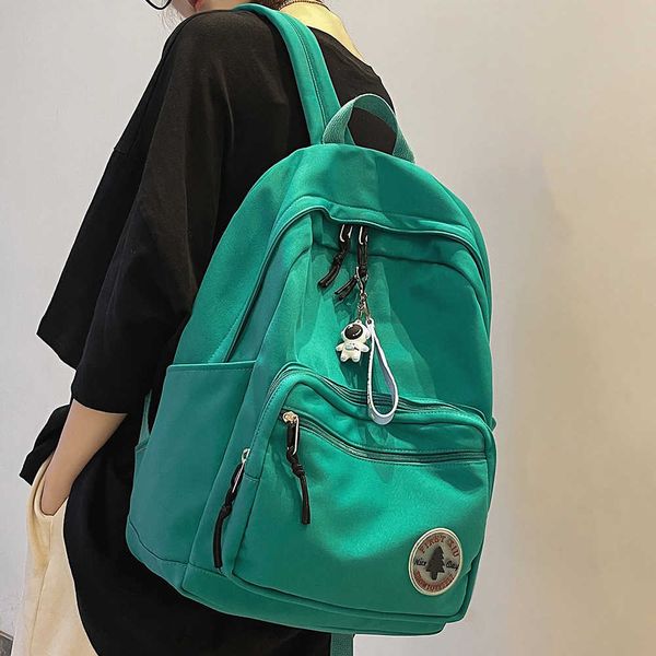 Mochila para niña, mochila escolar de moda de Color sólido, mochila para estudiante universitario para mujer, mochila de viaje a la moda para mujer, portátil, bonita, verde, nueva, para mujer 0508