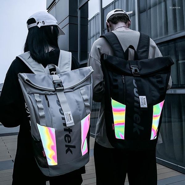 Mochila Bolsa Mochilas reflectantes luminosas Tendencia de personalidad para hombres y mujeres Cubo de gran capacidad Bolsas de viaje al aire libre para la universidad