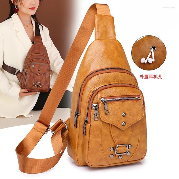 Bolsas de mochila para mujeres ly cera packle cofre de pecho femenino hembra cruzada impermeable hombro casual puro de cuero mensajero