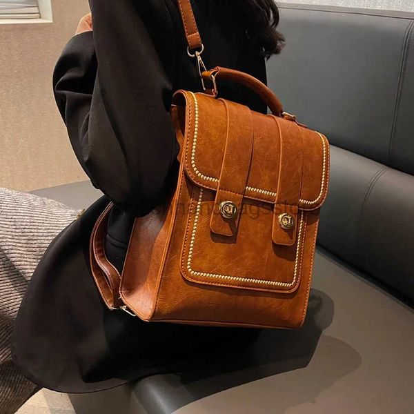 Bolsos de mochila Mochila de cuero vintage para mujer 2023 Diseñador de tendencia Bolso escolar para niñas universitarias de alta capacidad Bolsos para mujerstylishhandbagsstore