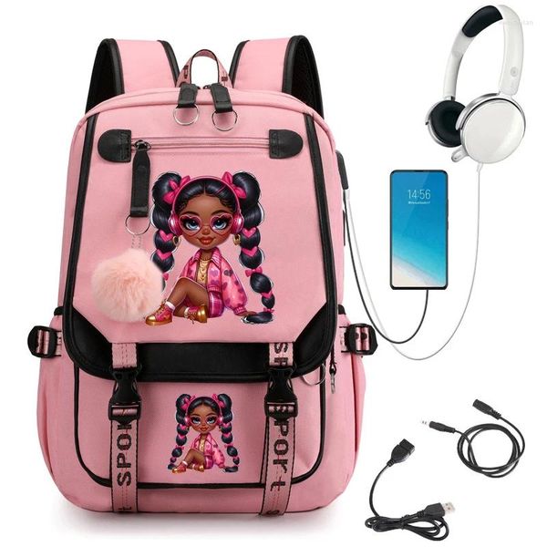 Sac à dos belle afro girl imprimer des filles sac écoliers mignons sacs de dessins animés pour les adolescents adolescents adolescents pour ordinateur portable