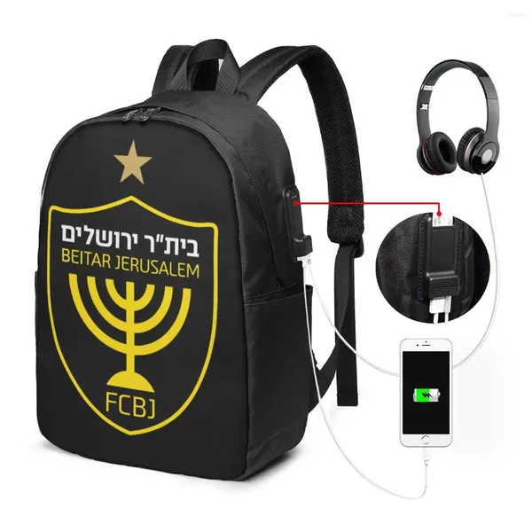 Sac à dos beitar Jérusale Travel ordinateur portable grande capacité scolarisation sac de rangement extérieur sac de loisirs sportifs USB pour hommes femmes