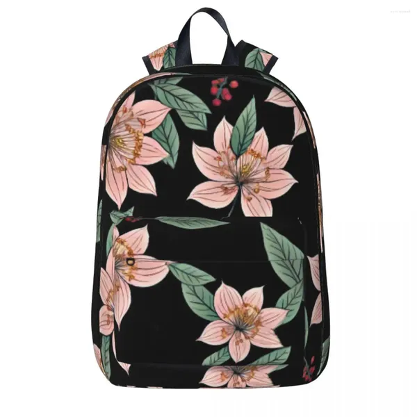 Sac à dos Big Cherry Blossoms sur des sacs à dos noir Boys Girls Bookbag Students Sac à école Cartoon Kids Rucksack ordinateur portable