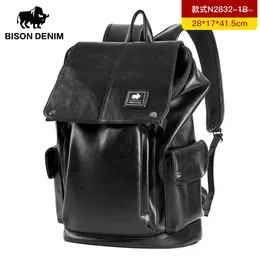 Sac à dos bison denim grande capacité mâle cuir pU racks sac de voyage masculin noir 15 pouces ordinateur portable pour adolescent