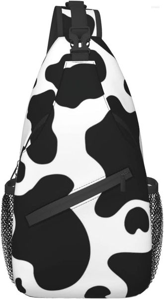 Mochila Negro Blanco Vaca Imprimir Crossbody Sling Bag Para Casual Hombro Mujeres Hombres