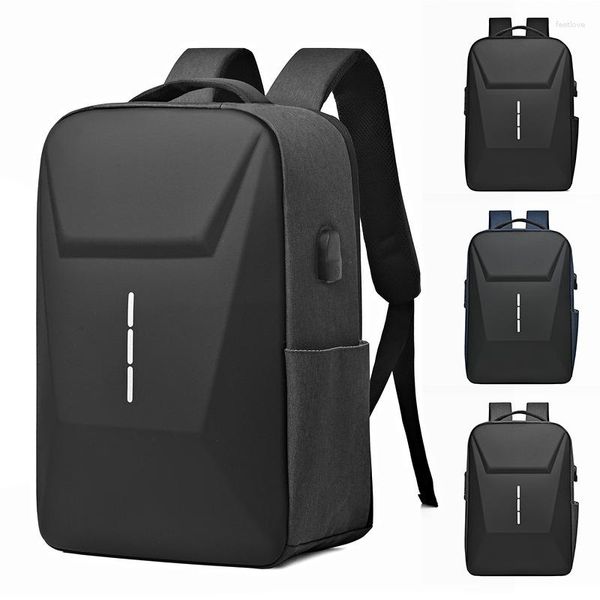 Mochila Negro Clásico Viaje Hombres Escuela de Negocios Bolsa USB Gran Capacidad Portátil Impermeable Moda Hard Shell