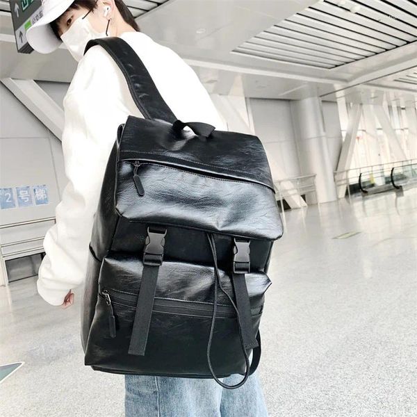 Mochila negra para exteriores 2024, mochila de cuero Pu para hombre, Mochilas grandes para ordenador portátil, Mochilas masculinas, mochila escolar para adolescentes y niños Sac A Dos