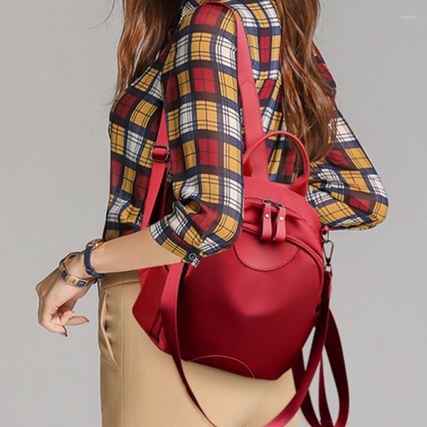 Mochila de tela Oxford negra y roja para mujer, bolso de viaje multifuncional de gran capacidad, mochila escolar para estudiantes de Harajuku liso