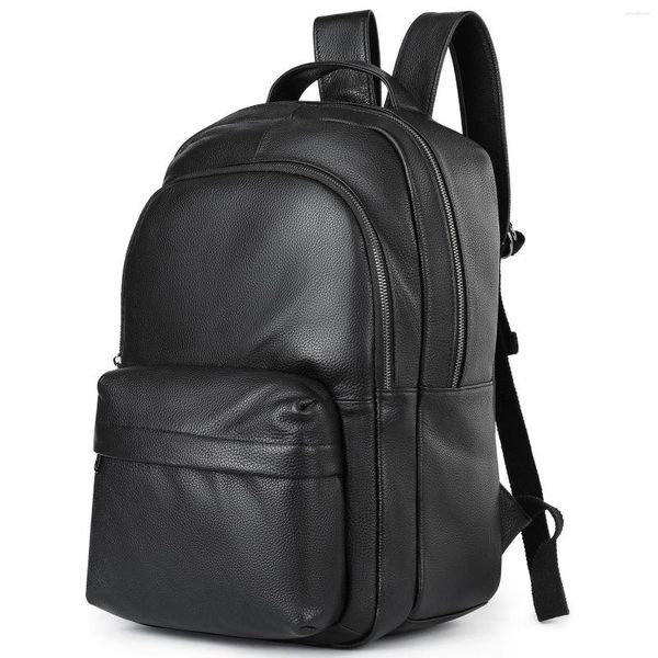 Mochila negro cuero suave de cuero casual de hombres de moda