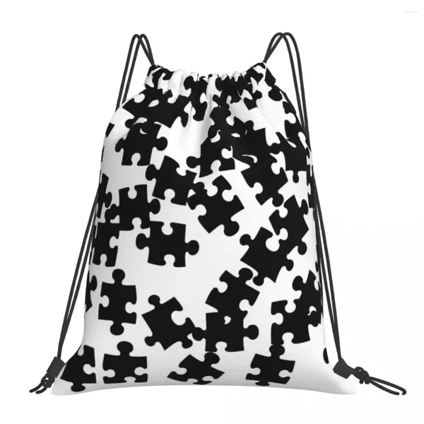 Sac à dos noir blanc motif puzzle Pièges de travail de travail de travail de jeu de nuit sac à dos sac à cramps portable décontracté sac de livres sac de sport pour homme femme