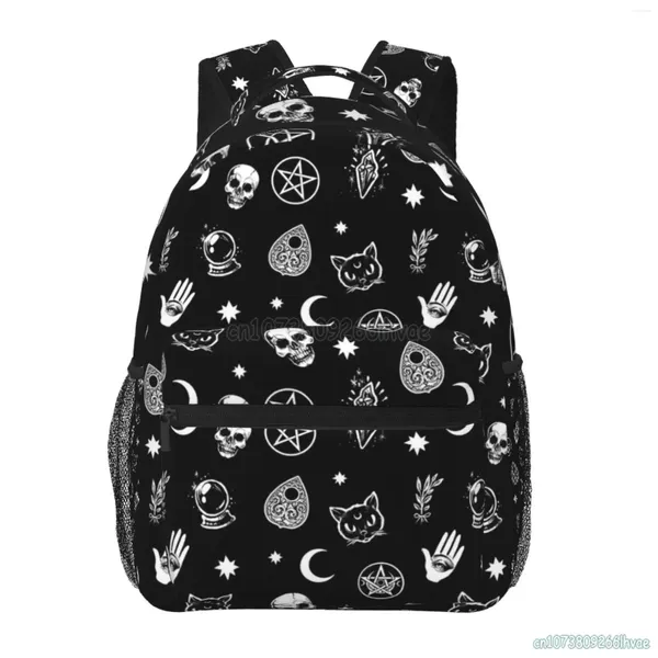 Sac à dos noir sorcier crâne de lune de la lune de la lune sac à dos sacs d'école sacs d'étudiant imperméable ordinateur portable de voyage de voyage décontracté.