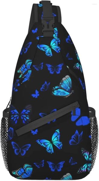 Sac à dos bleu papillon fronde bandoulière sac à bandoulière voyage randonnée sac à dos sacs de poitrine pour femmes hommes unisexe décontracté Polyester