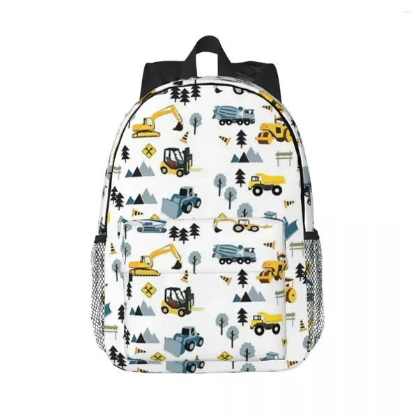 Sac à dos Blue Construction Trucks and Site Theme Modèle Backpacks Boys Girls Bookbag Children School Sacs Sacs d'écoles ordinateur portable Sac à sacs à dos